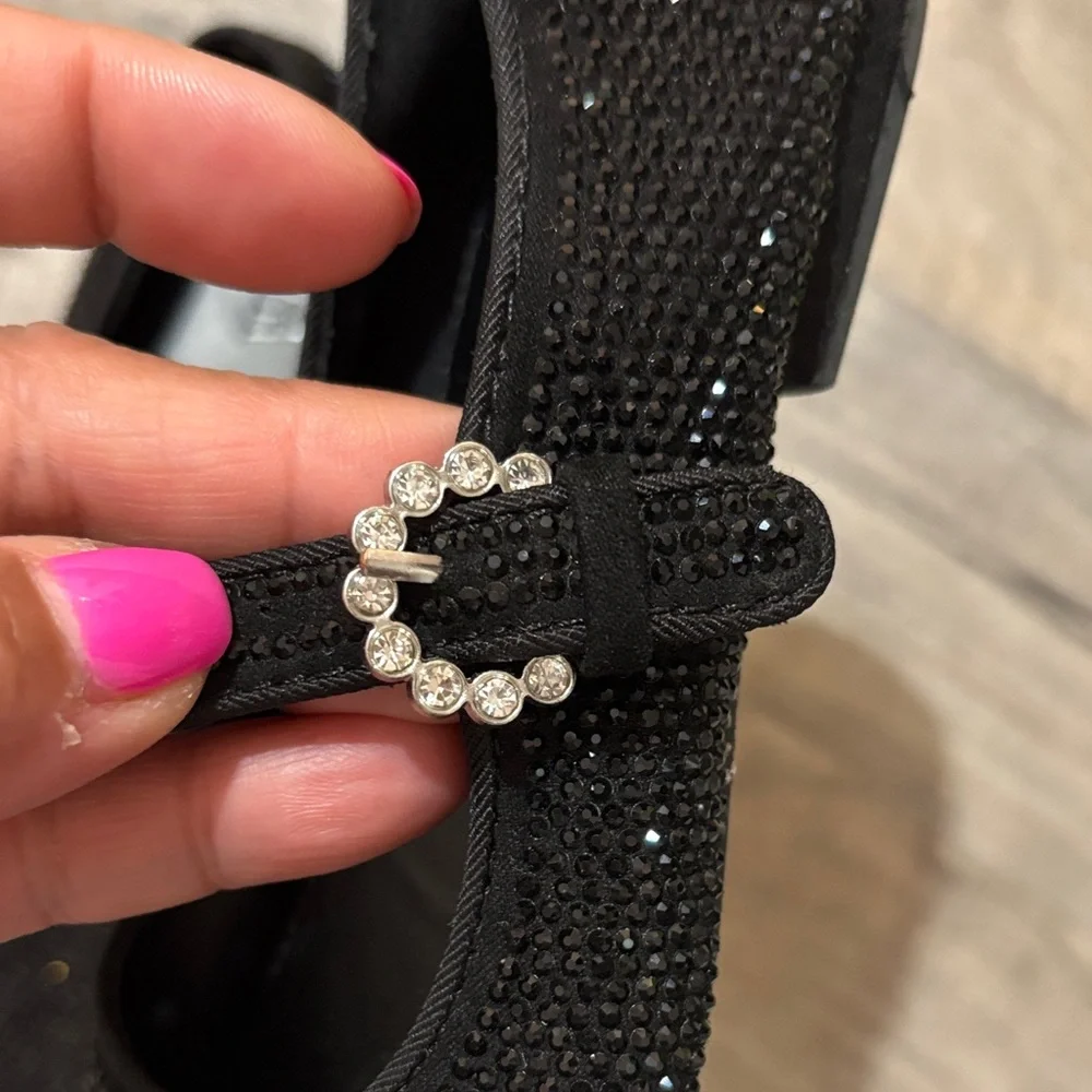 Zara Black Rhinestone Mary Jane Flats